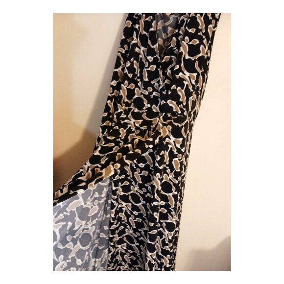 Vintage George Black, White, Tan Faux Wrap Midi Dress 4X 26W-28W Stretchy Slinky - Picture 9 of 9